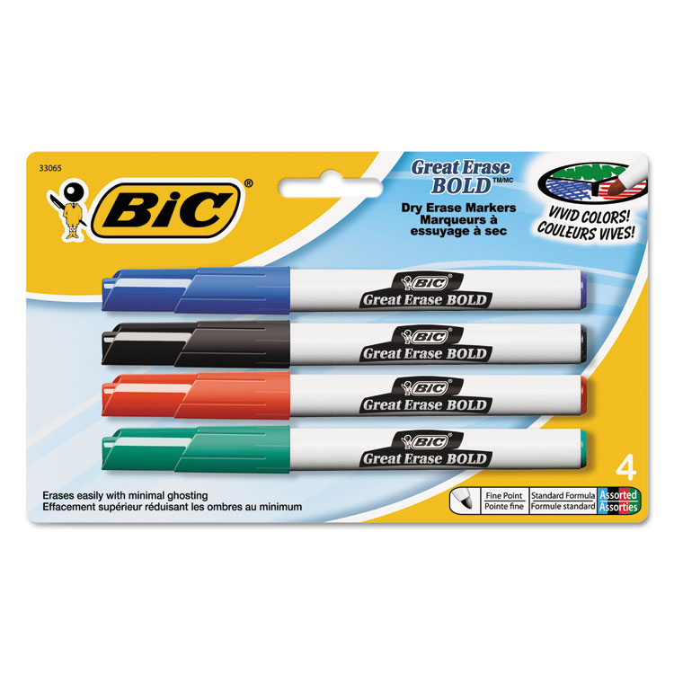 Bic Great Erase Bold Pocket Dry Erase Marker Fine Point Assorted 4-pack