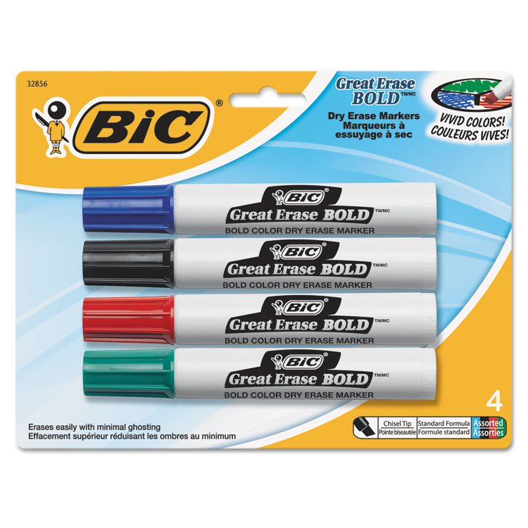 Bic Great Erase Bold Dry Erase Marker Chisel Tip Assorted 4-pack