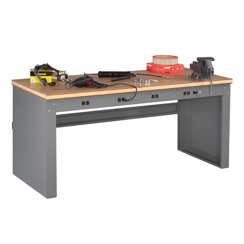 Tennsco Eb-1-3072c Compressed Wood Electronic Workbench With Panel Legs Stringer Outlet Panel (72" W X 30" D) Medium Grey