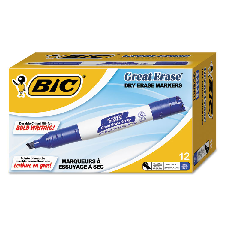 Bic Great Erase Grip Dry Erase Marker Chisel Tip Blue 12-pack