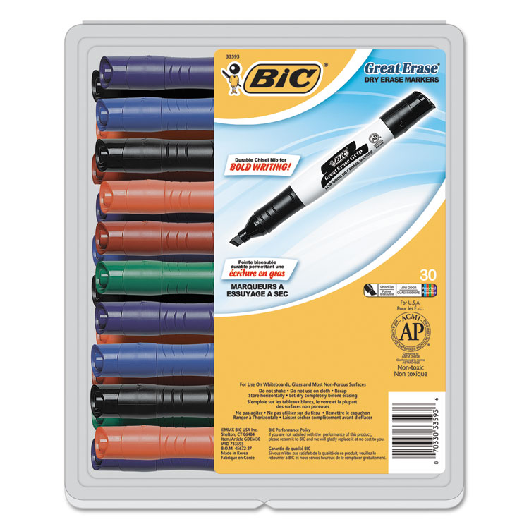 Bic Great Erase Grip Dry Erase Marker Chisel Tip Assorted 30-pack