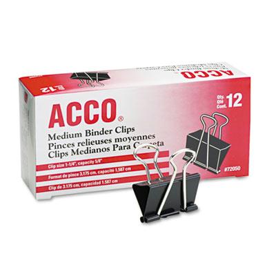 Acco 1-1/4" Capacity Steel Wire Medium Binder Clips 12/box