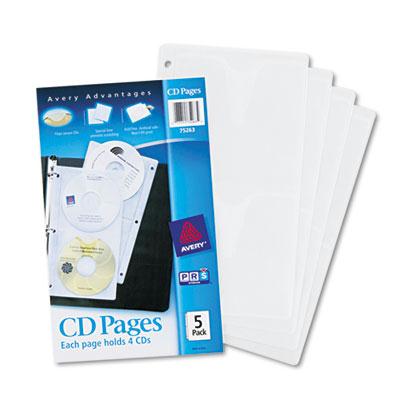 Avery 5-pack Two-sided Cd Organizer Sheet For 3 Ring Binder Clear