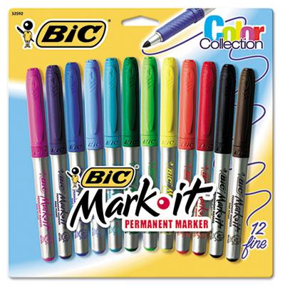 Bic Mark-it Permanent Marker Fine Point Assorted 12-pack