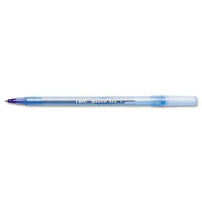 Bic Round Stic 0.8 Mm Fine Stick Ballpoint Pens Blue 12-pack
