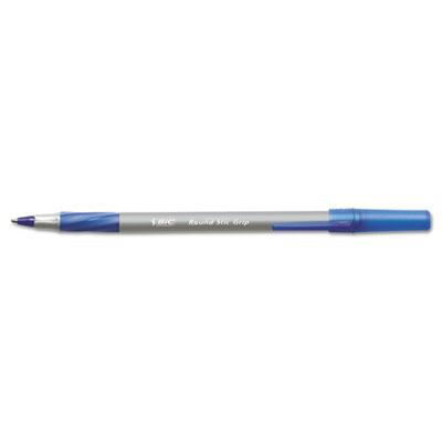 Bic Round Stic Grip 0.8 Mm Fine Stick Ballpoint Pens Blue 12-pack
