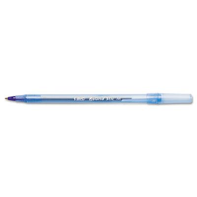 Bic Round Stic 1 Mm Medium Stick Ballpoint Pens Blue 12-pack
