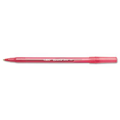 Bic Round Stic 1 Mm Medium Stick Ballpoint Pens Red 12-pack