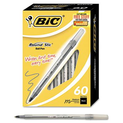 Bic Round Stic 1 Mm Medium Stick Ballpoint Pens Black 60-pack