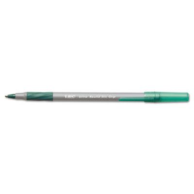 Bic Round Stic Grip 1.2 Mm Medium Stick Ballpoint Pens Green 12-pack