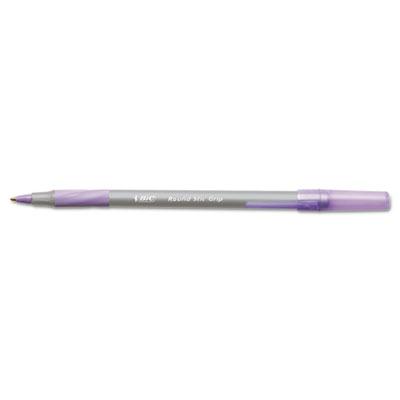 Bic Round Stic Grip 1.2 Mm Medium Stick Ballpoint Pens Purple 12-pack