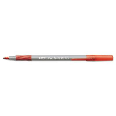 Bic Round Stic Grip 1.2 Mm Medium Stick Ballpoint Pens Red 12-pack