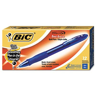 Bic Velocity 1.6 Mm Bold Retractable Ballpoint Pens Blue 12-pack