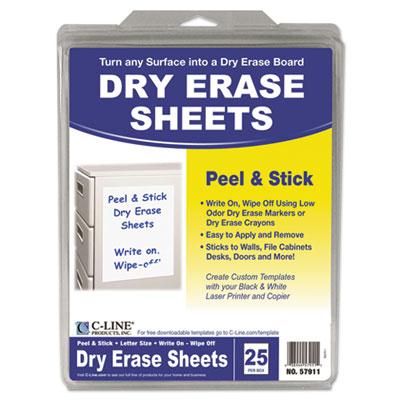 C-line Peel And Stick 8-1/2" X 11" 25-sheets Dry Erase Paper