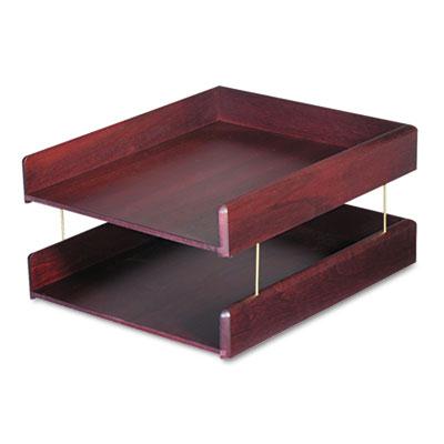 Carver Two-tier Hardwood Double Desk Letter Tray Mahogany
