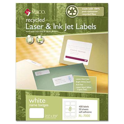Maco 3-3/8" X 2-1/3" Recycled Name Badge Labels White 400/box