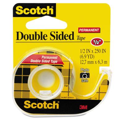 Scotch 1/2" X 6.9 Yds Double-sided Permanent Tape With Dispenser Clear 1" Core