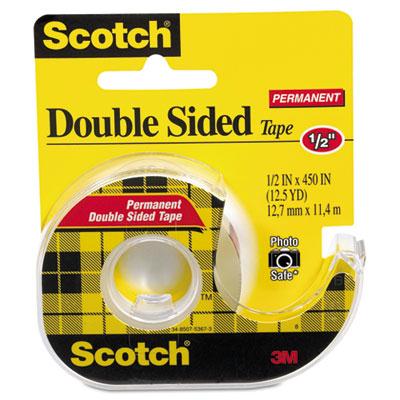 Scotch 1/2" X 12.5 Yds Double-sided Permanent Tape With Dispenser Clear 1" Core