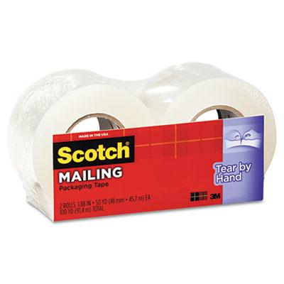 Scotch 1.88" X 50 Yds Tear-by-hand Packaging Tape 1.5" Core 2-pack