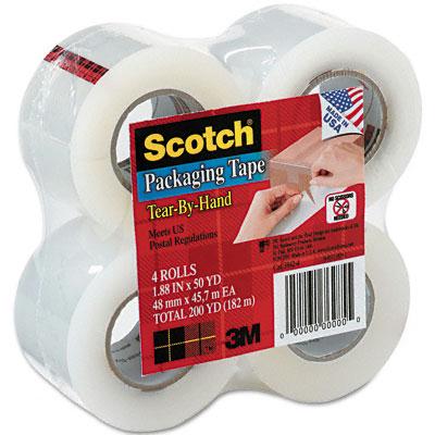 Scotch 1.88" X 50 Yds Tear-by-hand Packaging Tape 1.5" Core 4-pack