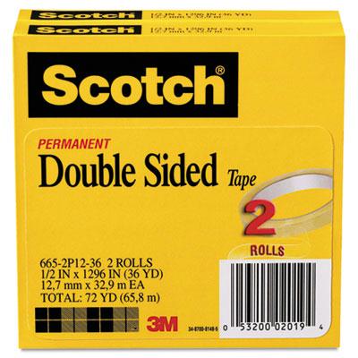 Scotch 1/2" X 36 Yds Clear Double-sided Tape 3" Core 2-pack