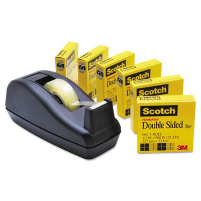 Scotch Double-sided Permanent Tape With C40 Dispenser Clear 6-pack 1" Core