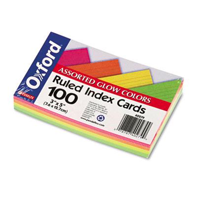 Oxford 3" X 5" 100-cards Assorted Glow Colors Ruled Index Cards