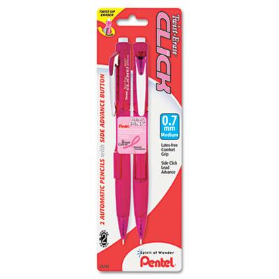 Pentel Twist-erase Click #2 0.7 Mm Pink Ribbon Mechanical Pencils 2-pack