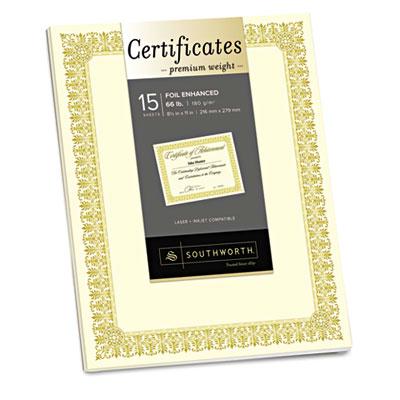 Southworth 8-1/2" X 11" 66lb 15-sheets Ivory Fleur Gold Foil Border Premium Certificates