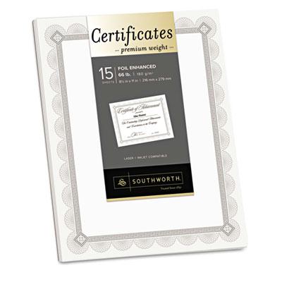Southworth 8-1/2" X 11" 66lb 15-sheets Fleur Silver Foil Border Premium Certificates