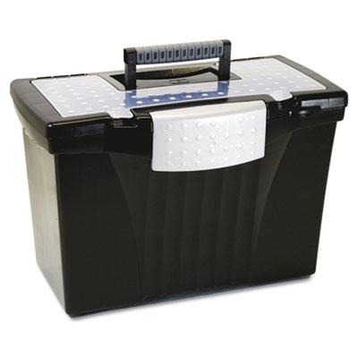 Storex 10-1/2" D Letter & Legal Portable File Storage Box Black