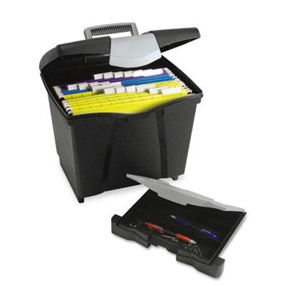 Storex 11-1/4" D Letter Portable File Storage Box W/ Drawer Black