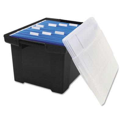 Storex 19" D Letter & Legal Plastic File Tote Storage Box W/ Lid Black