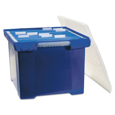 Storex 15" D Letter & Legal Plastic File Tote Storage Box W/ Lid Blue