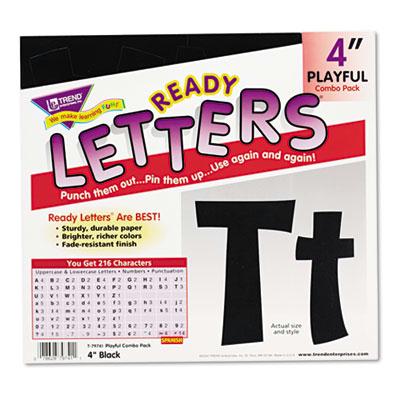 Trend Ready Letters 4" H Black Playful Combo Set 216/set