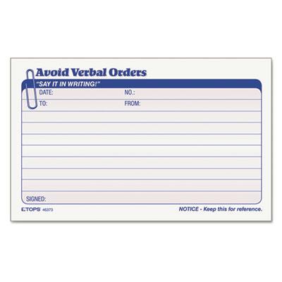 Tops 6-1/4" X 4-1/4" 50-page 2-part Avoid Verbal Orders Manifold Book