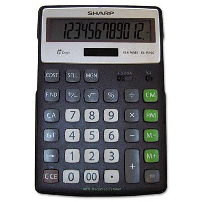 Sharp El-r297bbk Recycled 12-digit Semi-desk Display Calculator With Kickstand