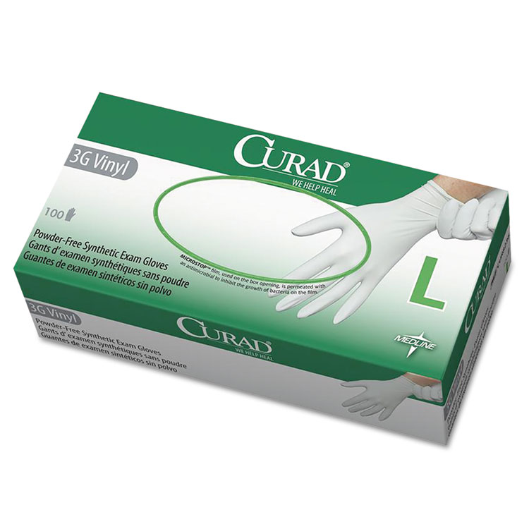 Curad 3g Synthetic Vinyl Exam Gloves Powder-free Large 100/pack