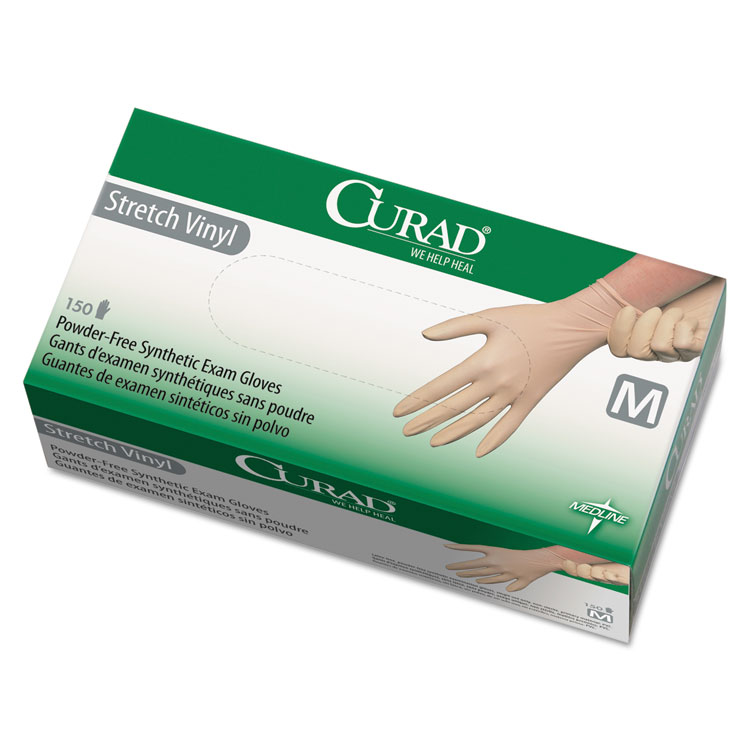 Curad Stretch Vinyl Exam Gloves Powder-free Medium 150/pack