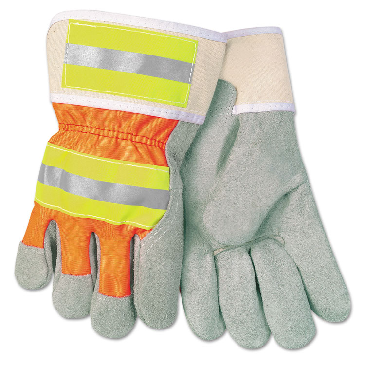 Memphis Luminator Reflective Gloves Economy Grade Leather Gray-orange-yellow Lg 12/pair