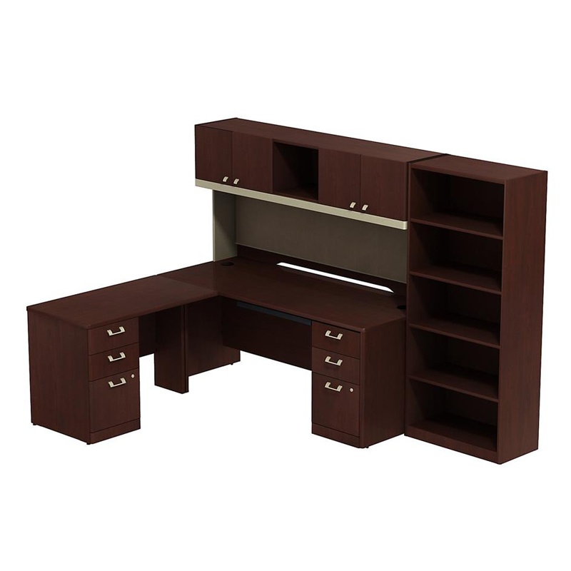 Bush Quantum Qua011csl L-shaped Office Desk Set With Bookcase Left