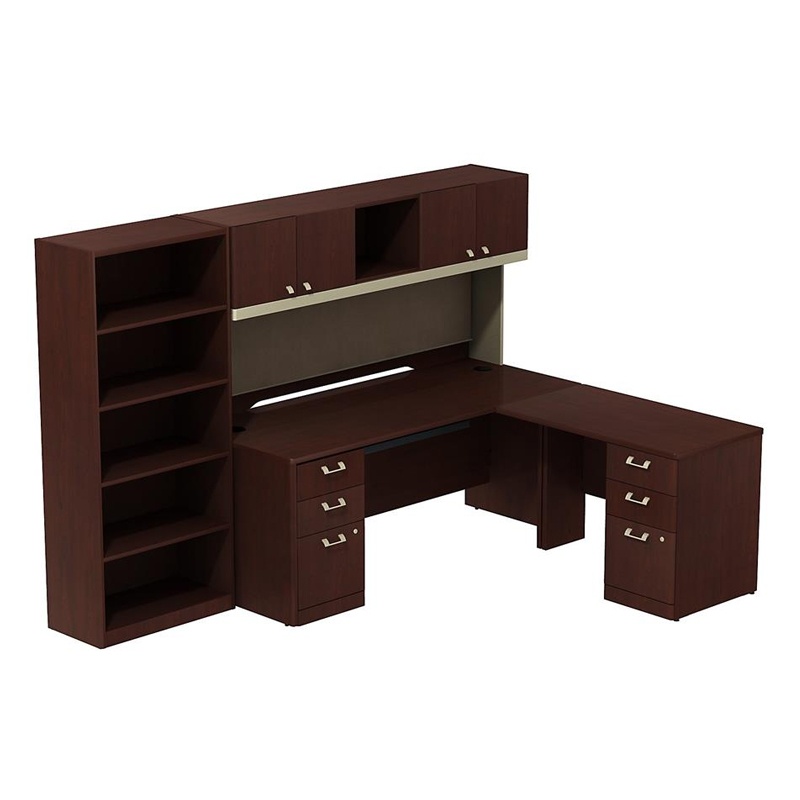 Bush Quantum Qua011csr L-shaped Office Desk Set With Bookcase Right