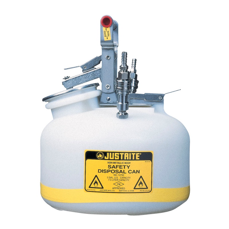 Justrite Tf12752 Polyethylene 2 Gallon Disposal Safety Can 3/8" Stainless Steel Fitting