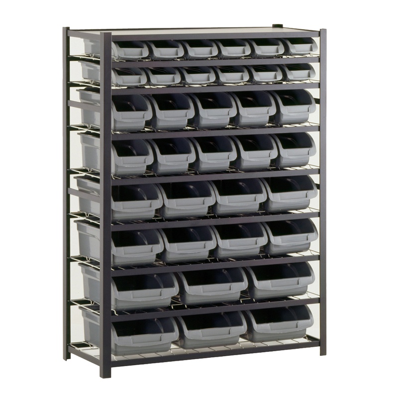 Sandusky 8-shelf 16" D Steel Shelving Unit With 36 Grey Bins