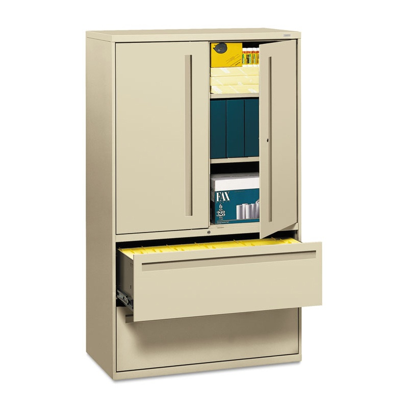 Hon Brigade 795lsl 2-drawer 42" Wide Lateral File Cabinet With Storage Cabinet Letter & Legal Size Putty