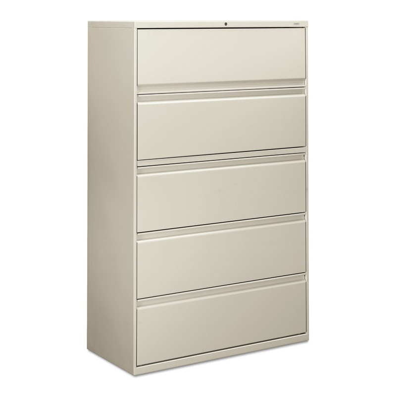 Hon Brigade 895lq 5-drawer 42" Wide Lateral File Cabinet With Roll-out Posting Shelf Letter & Legal Size Light Gray