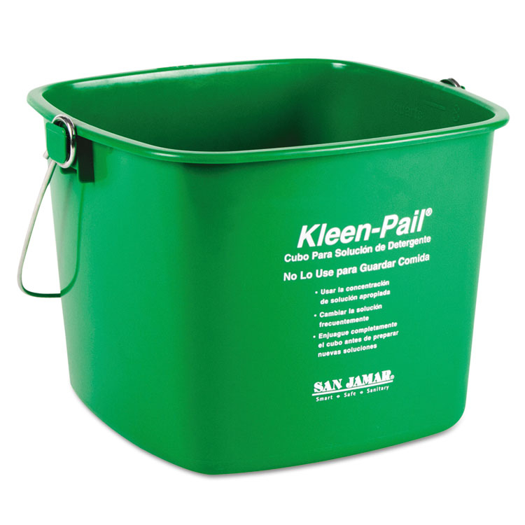 San Jamar Kleen-pail Plastic Pail 6 Qt. Green Pack Of 12